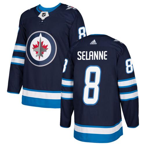 Adidas Jets #8 Teemu Selanne Navy Blue Home Authentic Stitched NHL Jersey - Click Image to Close